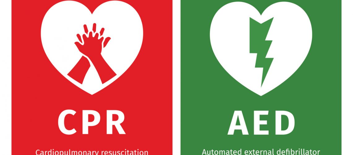 Color coded AED & CPR with text inscription.