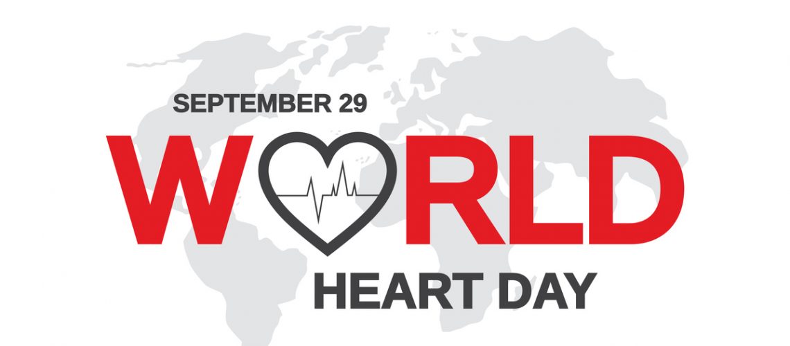 World Heart Day poster with map. Vector illustration. EPS10