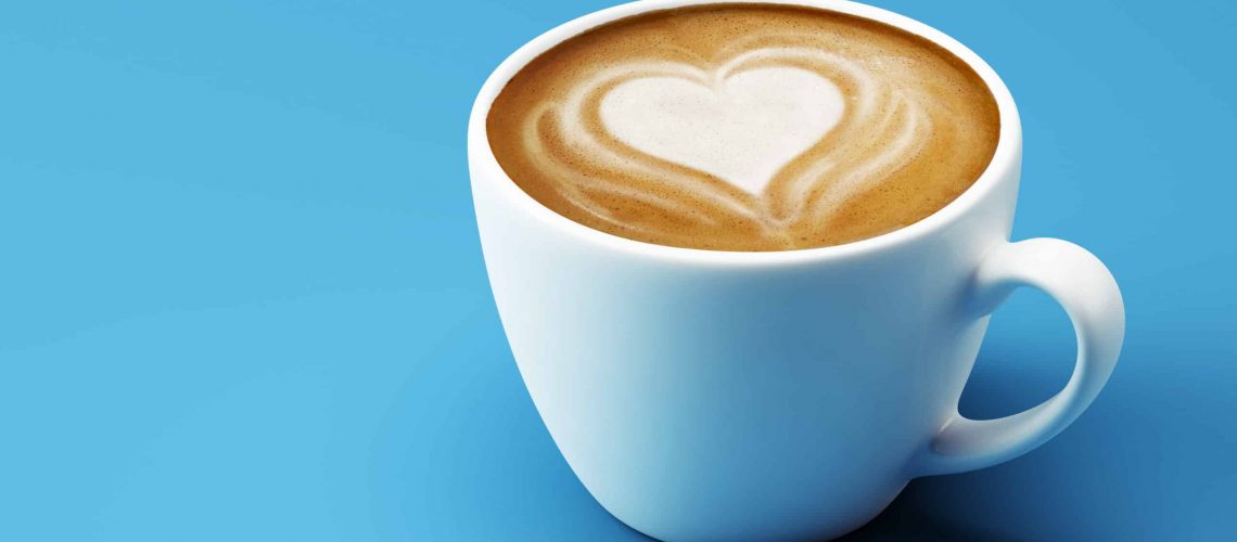 Heart Shape Coffee Cup Concept isolated on cyan background